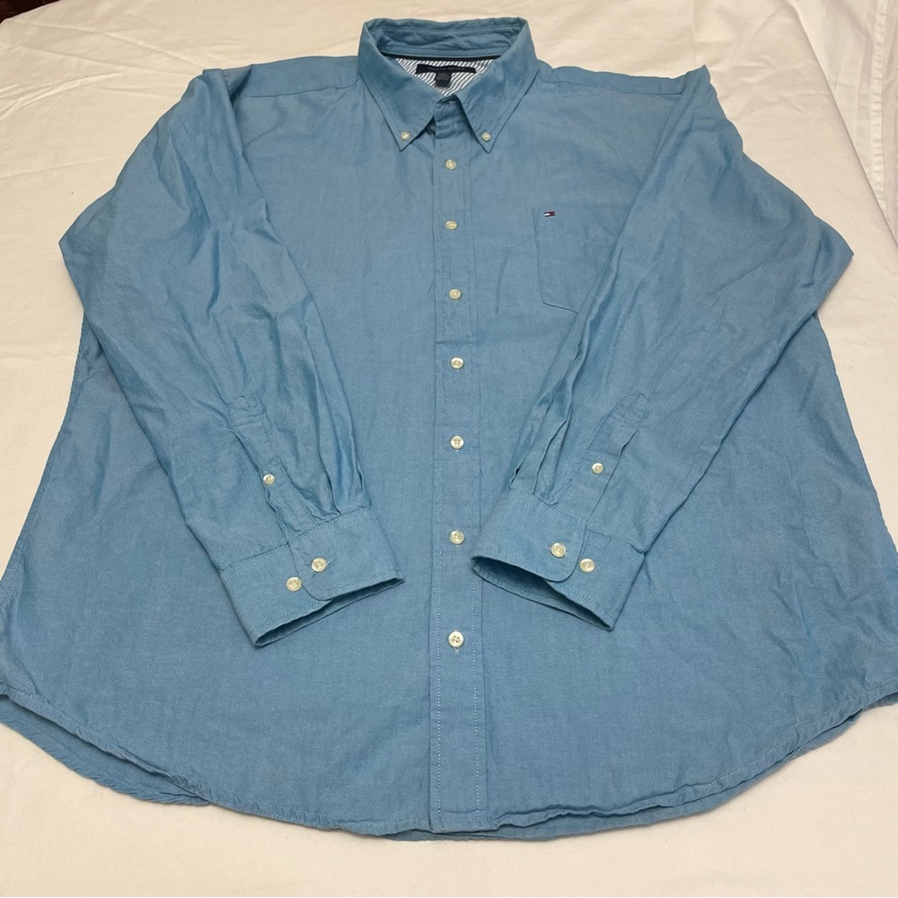 Tommy Hilfiger Men's Light Blue Button Down Shirt Long Sleeve 100% Cotton XXL - Picture 3 of 9